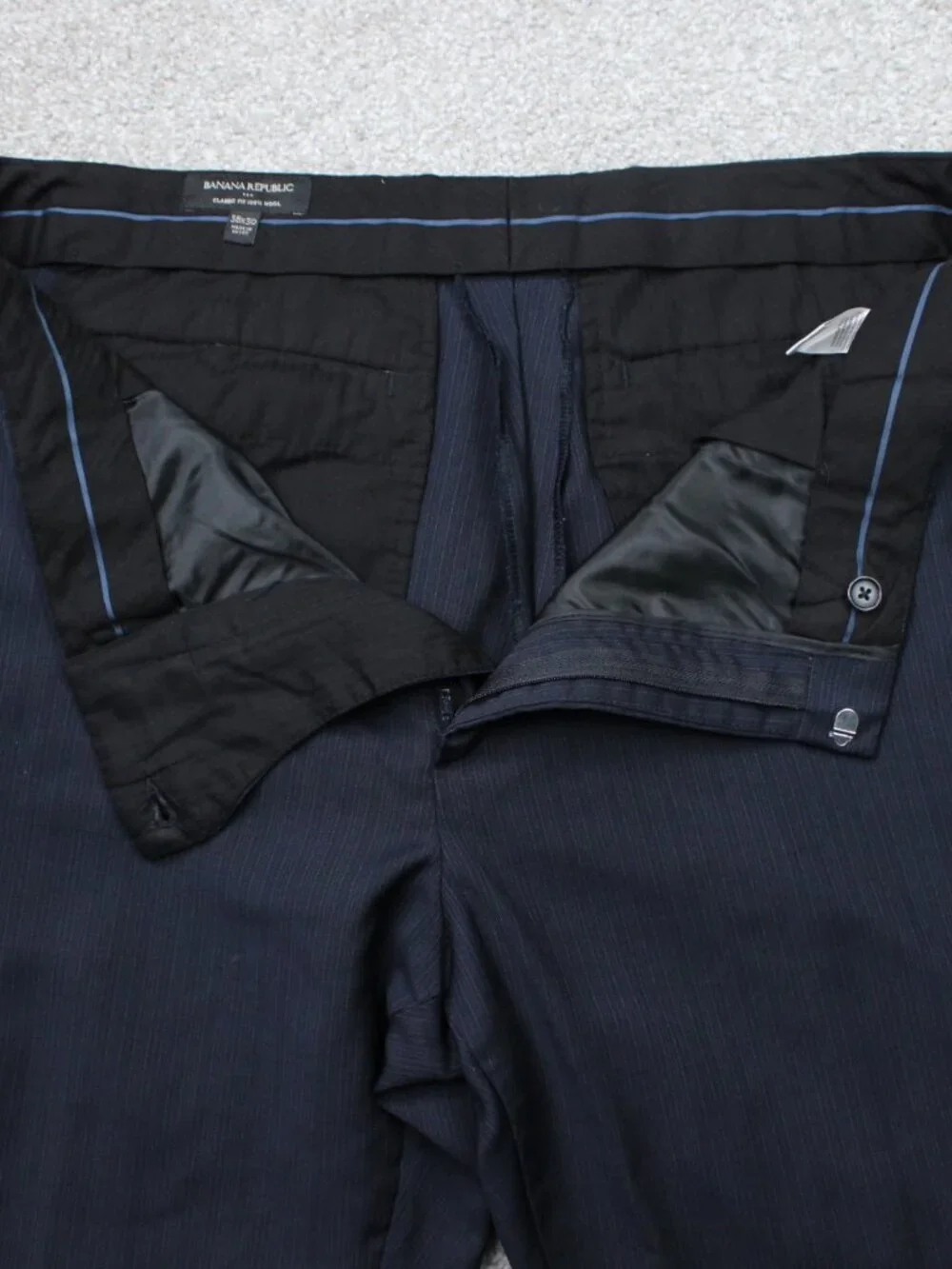 Banana Republic Pants Mens 38x30 Navy Blue Classic Fit 100% Wool Polyester Lined